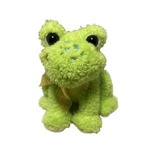 Walmart Green Toad Frog Yellow Polka Dot Bow Pink Cheeks Sitting 6.5"  No sound